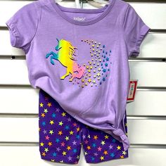 Nwt Purple, Unicorn Sparkle Shirt With Biking Shorts Biking Shorts, Sparkle Shorts, Purple Unicorn, Shorts Outfit, Bike Shorts, Matching Sets, Color Purple, Short Outfits