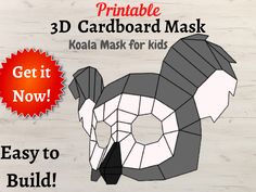 3D Koala Animal Paper Mask - PDF Assembly Paper Craft Mask Template for Kids Try this exciting 3D cardboard mask and have fun while doing the steps to assemble this Cool 3D Koala mask. How To Assemble Your Low Poly 3D Mask You will need: -Printer -Cardboard -Ruler -Glue -Scissors or Utility knife --A sewing needle, blunt knife, or empty pen will also be needed for scoring folding lines Building the mask consist of seven steps 1. Printing 2. Cutting out parts (roughly) 3. Gluing parts onto cardbo Children Of Eden, Printable Animal Masks, Animal Masks For Kids, Cardboard Mask, Printable Masks, 3d Mask, Animal Mask, Pink 3d, Mask Template