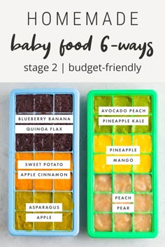 two plastic trays filled with food and the words homemade baby food g - ways