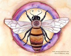 a painting of a bee with the letter n in it's center and wings