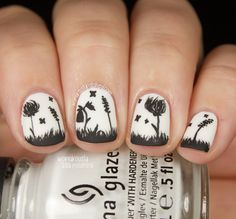 The Digital Dozen does Monochrome - Day 4: Silhouette Flowers - Wondrously Polished Sharpie Nail Art, Sharpie Nails, Silhouette Nails, Nail Polish Art, Floral Nail Art, Pretty Nail Art