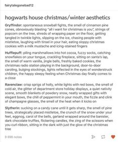 the twitter page for harry potter's house christmas / winter aesthetics