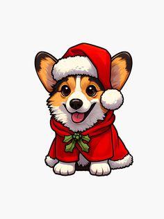 a cartoon dog wearing a santa hat and scarf with his tongue out, sitting on the ground