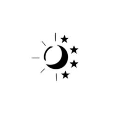 the moon and stars are drawn in black on a white background