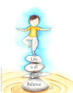 a drawing of a person balancing on rocks with the words life is all about balance