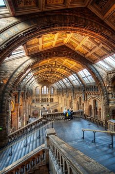 the inside of a large building with many windows