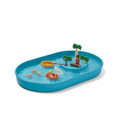 an inflatable swimming pool with toys on it