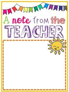 a note from the teacher with a sun on it