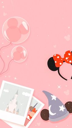 an image of minnie mouse with balloons and pictures