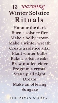 the winter solstic ritual is shown with snow falling down and stars in the sky