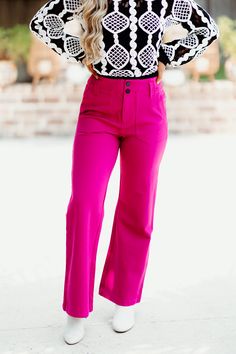 Fuchsia Retro Wide Leg Pant – Fly Boutique Pants Large, Wide Leg Pant, Weekend Wear, Size Charts, Monday Friday, Work Outfit, Wide Leg Pants, Casual Pants, Fall Outfits