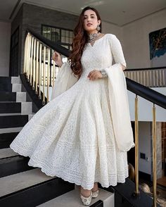 Material TypeCotton LengthMaxi Occasion TypeAnniversary Sleeve TypeLong Sleeve PatternEmbroidered StyleA-Line Country of OriginIndia Beautiful Anarkali, White Anarkali, Gown With Dupatta, Long Anarkali, Designer Anarkali Suits, Cotton Anarkali, Cotton Gowns, Anarkali Kurti, Anarkali Kurta