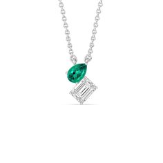 Get creative with your looks through this geometric pendant. It features a pear-cut Created Emerald and an emerald-cut diamond mounted on pronged baskets and set in a slanted linear design. Chic and versatile, this pendant with a double bail can be worn with simple or detailed outfits, alone or layered with your other favorites. Detailed Outfits, Blue Wedding Band, Something Blue Wedding, Linear Design, Gorgeous Engagement Ring, Diamond Anniversary Rings, Emerald Pendant, Geometric Pendant, Emerald Gemstone