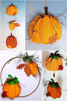 Kürbisse aus Bastelpapier Hat Man, Creative Decor, Fall Crafts, Preschool Crafts, Origami, Paper Crafts, Halloween, Pins