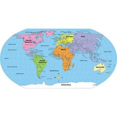 the world map with all countries and their major cities on it's borders,