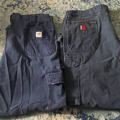 Had These For Awhile Looking To Negotiate With Anyone I Think $25 Is Fair Considering The Wrangler Are Brand New And The Carhartts Too With Some Wear On The Bottom. Carhartt Is A 42 In Waist And 30 In Length From Top To Bottom. The Wranglers Are 44 In Waist And 32 From Top To Bottom. Carhartt Pants, Men Carhartt, Cargo Pants Men, Come Together, Cargo Pants, Black Blue, Mens Pants, Blue Black, Man Shop