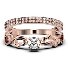 a rose gold wedding ring set with diamonds