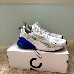 Worn Washable Blue, Green, White Box Included Women’s 12 Men’s 10.5 Womens Nike Air Max 270, 12th Man, Nike Air Max 270, Air Max 270, Nike Shoes Women, White Box, S 10, Air Max, Nike Air Max