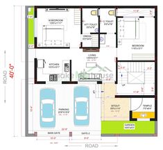 a floor plan for a house with two cars parked in the driveway and an open garage area