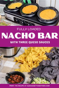 Tortilla chips for nach bar on table with sauces Nacho Tray Ideas, Spooky Nacho Bar, Loaded Nacho Bar, Nacho Bar Halloween Party, Nacho Bar For A Crowd, Nacho Charcuterie Board Ideas, Nacho Bar Party Ideas, Nacho Board Ideas, Chips And Dip Party Display