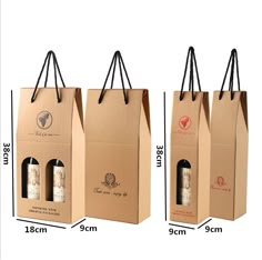 three brown paper bags with wine bottles in them