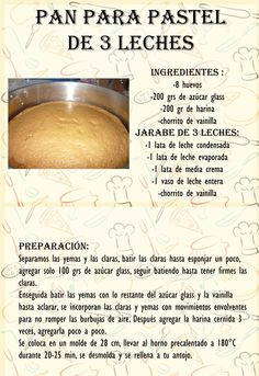 the recipe for pan para pastel de 3 leches is in spanish and english