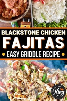 chicken fajitas on Blackstone griddle Griddle Fajitas, Black Stone Chicken, Fajitas For A Crowd, Easy Blackstone Griddle Recipes, Fajitas Marinade, Griddle Chicken, Black Stone Cooking, Blackstone Chicken, Pork Fajitas