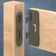 an image of a wooden door handle with a latch on it's front and side