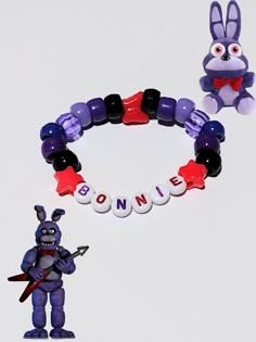 Character Kandi Bracelets, Silly Bracelet Ideas, Loom Bracelets Ideas, Kandi Singles, Fnaf Bonnie