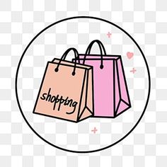 two shopping bags with the words shopping on them in a circle png and psd