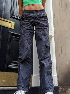 Y2K Pocket Cargo Jeans Washed Pocket Solid Cargo Pants - AnotherChill Low Waisted Pants, Harajuku Grunge, Cargo Pants Streetwear, Moda Denim, Casual Cargo Pants, Grunge Baggy, Baggy Sweatpants, Vintage Trousers, Summer Jeans