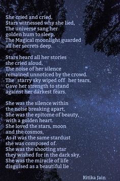 a poem written in the dark with stars above it and trees on either side,