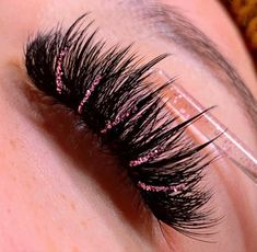 Coloured Eyelash Extensions, Coloured Lash Extensions, Lash Extensions With Color, Light Pink Eyeshadow, Glitter Lashes, Colored Lashes