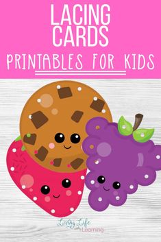 two cookies and an apple with the words lacing cards printables for kids