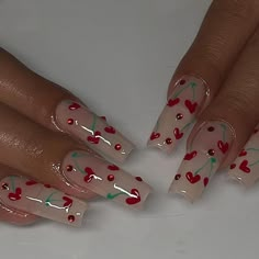 Cute Nail Designs Vday Nails, Cherry Nails, Edgy Nails, Square Acrylic Nails, Nail Arts, Best Acrylic Nails, Valentines Nails