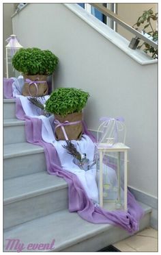 two planters are sitting on the stairs