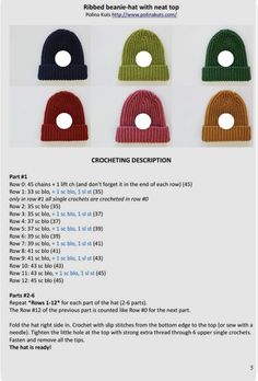 the instructions for how to knit a beanie hat