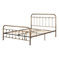 a metal bed frame with no headboard and foot board is shown against a white background