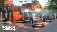 police station with cars parked in front of it