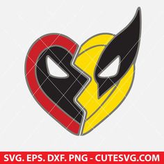 two masks in the shape of a heart, one is black and yellow with red