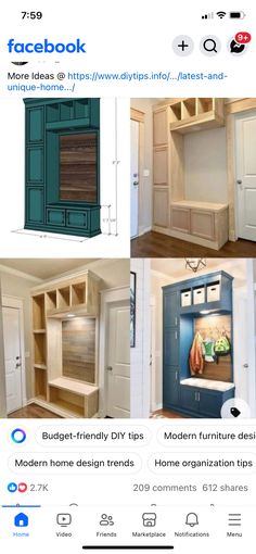 an instagram page with pictures of built - in cabinets and other items on it