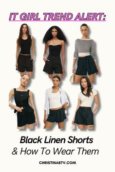 Discover how to style trendy black linen shorts with this guide to Women's Fashion. Whether you're creating a casual vibe or dressing up, these Women's Spring Outfit ideas featuring black linen shorts will keep you chic and comfortable. Perfect for warmer weather, these outfits are a must-try. Black Linen Shorts Outfit, Linen Shorts Outfit, Black Linen Shorts, Designer Inspired Handbags, Winter Wedding Guest Dress, Streetwear For Men, Spring Outfit Ideas, Shorts Outfits Women, Girl Trends