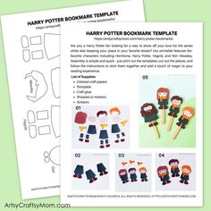 the harry potter bookmark template is shown with instructions to make it look like they're