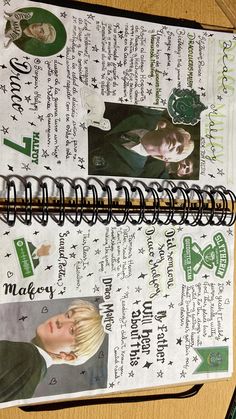 an open notebook with pictures of harry potter and hermione's hogwarts