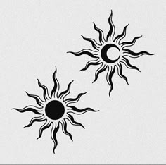 two black and white drawings of the sun and moon on a white background, each with an individual's own design