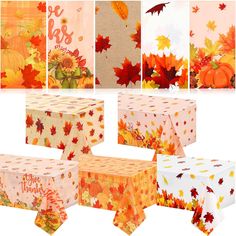 the table cloths are decorated with autumn leaves