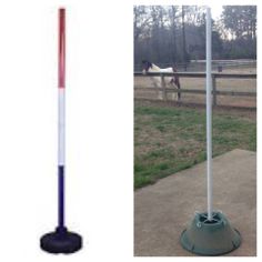 a pole with a horse in the background next to a photo of a fence post