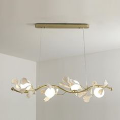 Metavaya Chandelier 4 heads L 100cm x H 16cm / L 39.4″ x H 6.3″ / Gold & White Gingko Glass Chandelier 662668880235 M202403285-1 Gingko Glass Chandelier - Buy online Gold Ceramic, Glass Chandelier, Edison Light Bulbs, Glass Design, Get Back, Led Bulb, Ceramics, Led, Glass