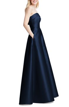 Opera Dress, Navy Blue Bridesmaid Dresses, Alfred Sung, Deb Dresses, Full Circle Skirt, Guest Attire, Prom Dress Inspiration, Blue Bridesmaid Dresses, Grad Dresses