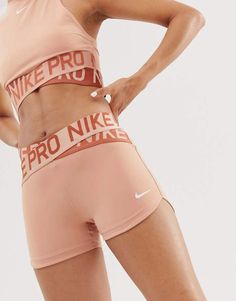 Nike Training Nike Pro Training Crossover Shorts In Rose Gold Summer Yoga Outfit, Crossover Shorts, Running Fits, Winter Bag, Motivation Sport, Earring Piercing, Nike Clothing, Cute Nike Outfits, Nike Pro Shorts